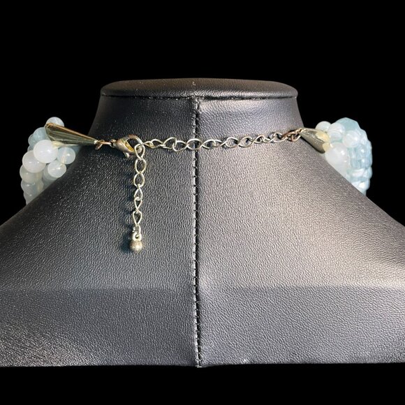 Layered Blue White Plastic Bead Necklace Multi Strand Retro Boho Statement Piece - Picture 6 of 6